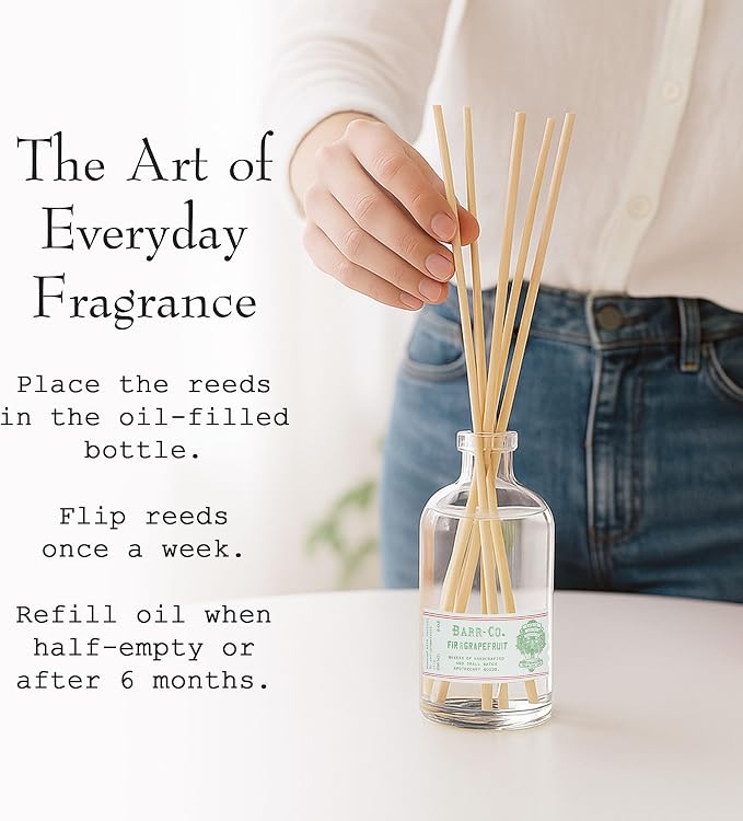 Barr-Co. Fir & Grapefruit Scent Diffuser Kit, Bright Grapefruit & Cooling Balsam Scent, Reed Diffuser for Home, Long Lasting Aroma Diffuser, Refillable, 8 fl oz