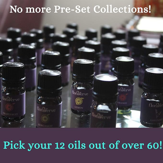 floraVerve Essential Oils Collection, Build Your Own Starter Kit, 12 x5ml Natural Essential Oils Customized Set (myFloraPack 12x5ml)