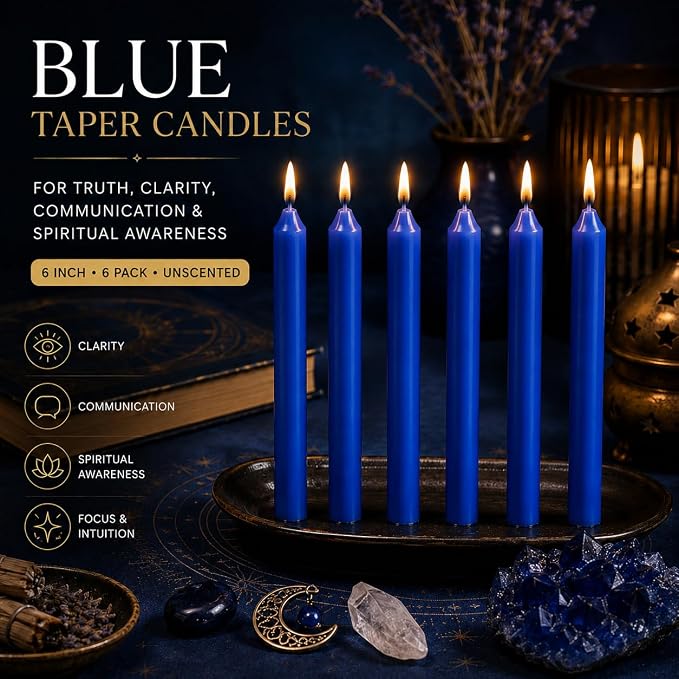 6 Inch Taper Candle 6 Pack Spell, Wicca, Santeria, Energized Candles Velas de 6 Pulgadas Paquete de 6 Velas (Blue (6 Pack)