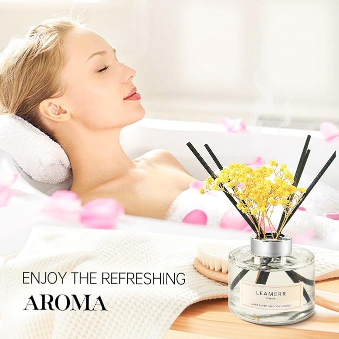 Reed Diffuser Sets Home Fragrance Essential Oil Diffuser Freesia Scent- 7 oz (210 ml) Fragrance Oil Diffuser for Bedroom Bathroom Home Décor Includes Reed Diffuser Sticks, Scented Oils