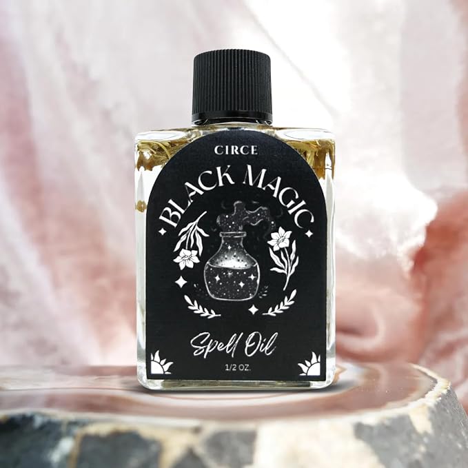 CIRCE Black Magic Spell Oil - for Setting Bold Intentions & Centering Your Energy - Add to Bath, Use in Rituals, Wear as Fragrance to Align w/Desires- Coconut Oil, Black Pepper & Rue Herb - 1/2oz