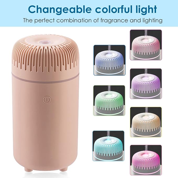 Car Diffuser Humidifier USB Aromatherapy Essential Oil Air Freshener USB Cool Mist Mini Portable Diffuser for Car Home Office Bedroom (Pink)