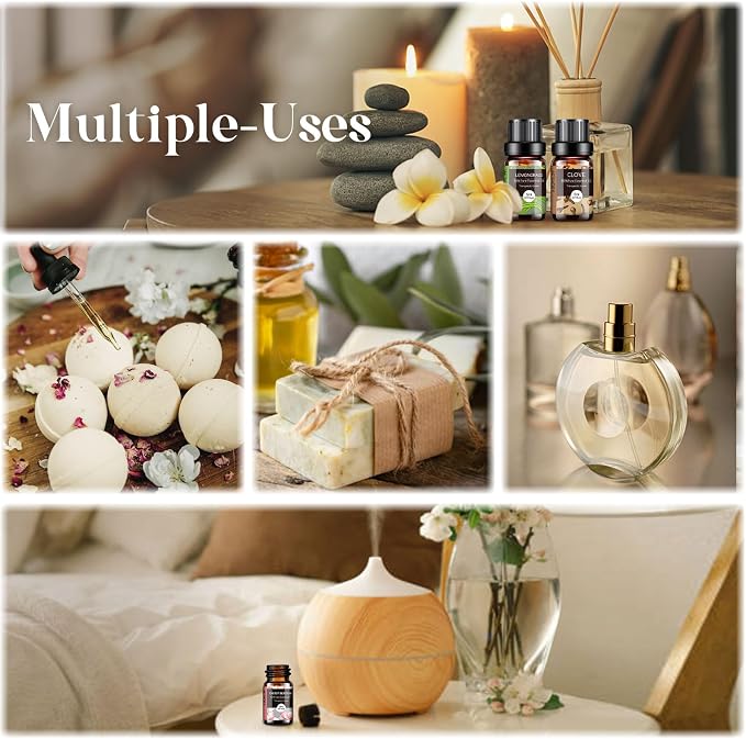 Essential Oils Set - 32x5ml Pure Aromatherapy Essential Oils Kit for Diffuser, Humidifier, Aromatherapy, Massage, Skin & Hair Care - Lavender, Tea Tree, Eucalyptus, Sandalwood, Peppermint, Rosemary