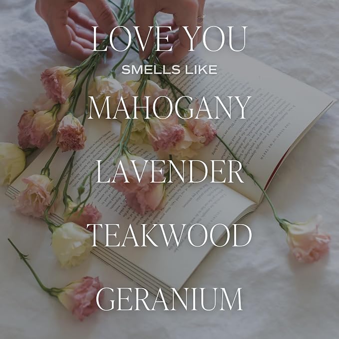 Sweet Water Decor Love You Scented Candles - Soy Candles with Fresh Lavender, Geranium, Warm Mahogany and Earthy Teakwood - Candle Wax with 40 Hours Burn Time - 9Oz Gold Lid Clear Jar Wax Candle