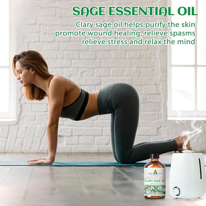 EVOKE OCCU Clary Sage Oil Essential Oil for Relaxation, Moisturize Skin, Air Freshening, Add to Spray and Diffuser - 4 FL Oz
