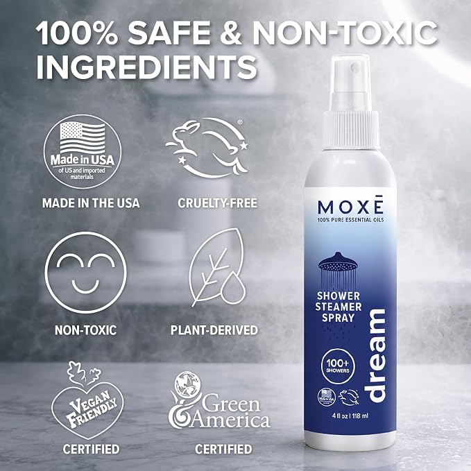MOXE Shower Mist, Spa Steam Spray, Certified Natural Essential Oils, Aromatherapy, Tension Relief (Dream, 4 Fl Oz (Pack of 1))