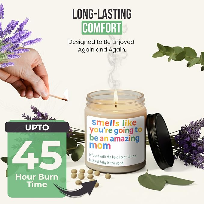 New Mom Gift – “Smells Like You’re Going to Be an Amazing Mom” – Soy Candle for Postpartum Self-Care & Baby Shower Gifts – Lavender Scented – Gift for First-Time Moms