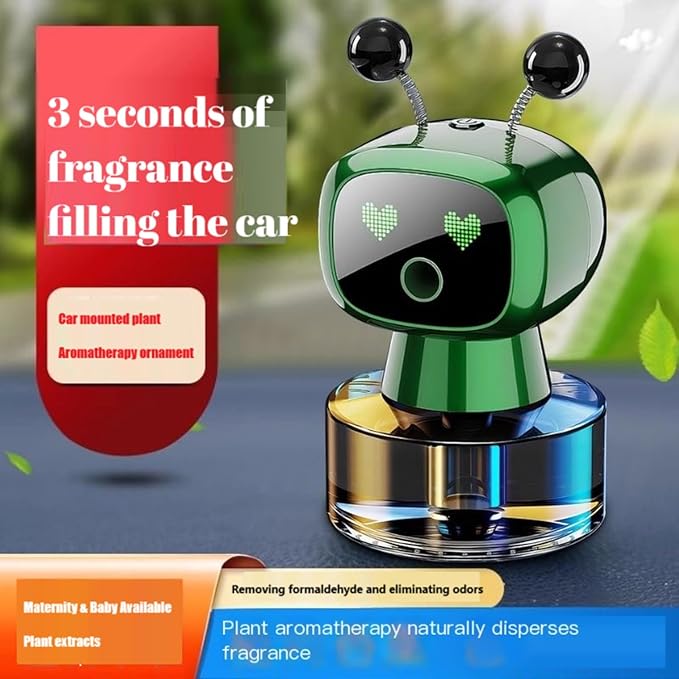 Robot Intelligent Aromatherapy Machine, Smart Cute Robot Car Air Freshener - Fine Spray/Fillable/Four-Gear Adjustment/Vibration Sensing/On-Off/Large Capacity Long-Lasting Fragrance/Green-V2(Gardenia)
