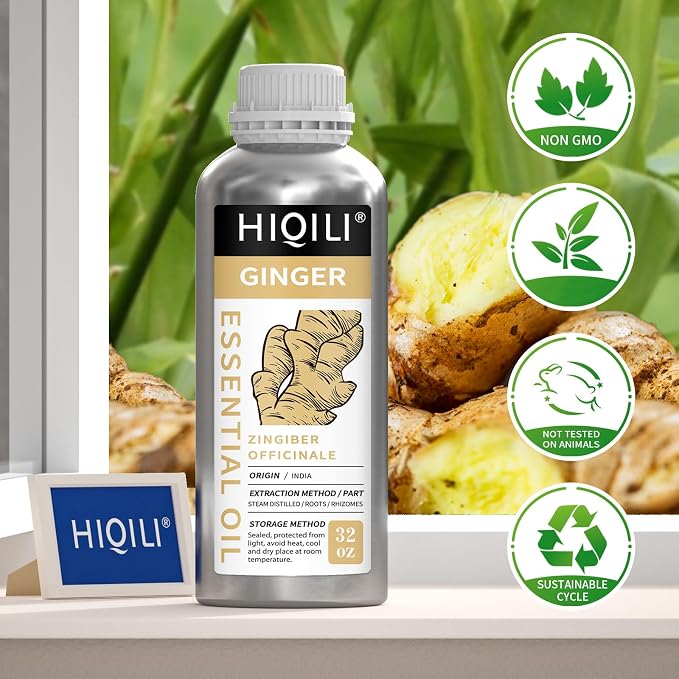 HIQILI 32 Fl Oz Ginger Oil, Ginger Essential Oil for Hair, Massage, Skin - 1000ML