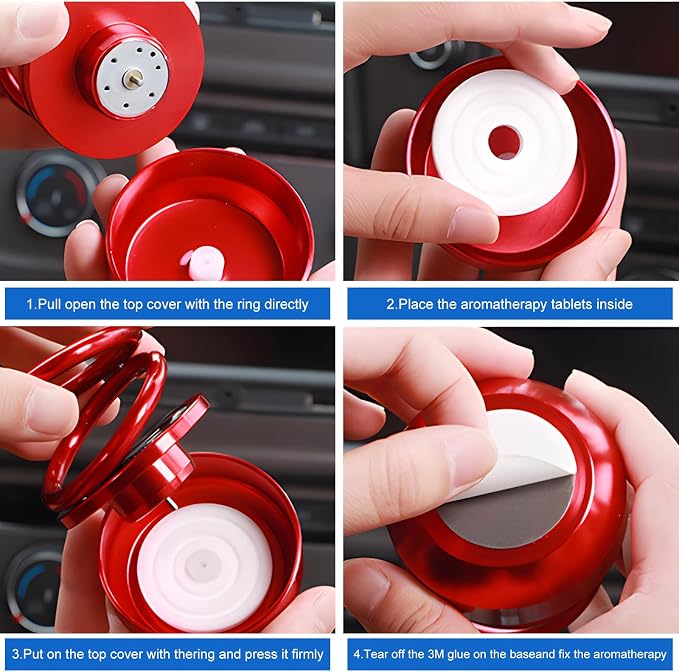 Solar Rotating Car Air Freshener, Solar Energy Refillable Car Dashboard Aromatherapy Ornament, Double Ring Fragrance Diffuser Decorative Accessories for Vehicle Home Office (Red)