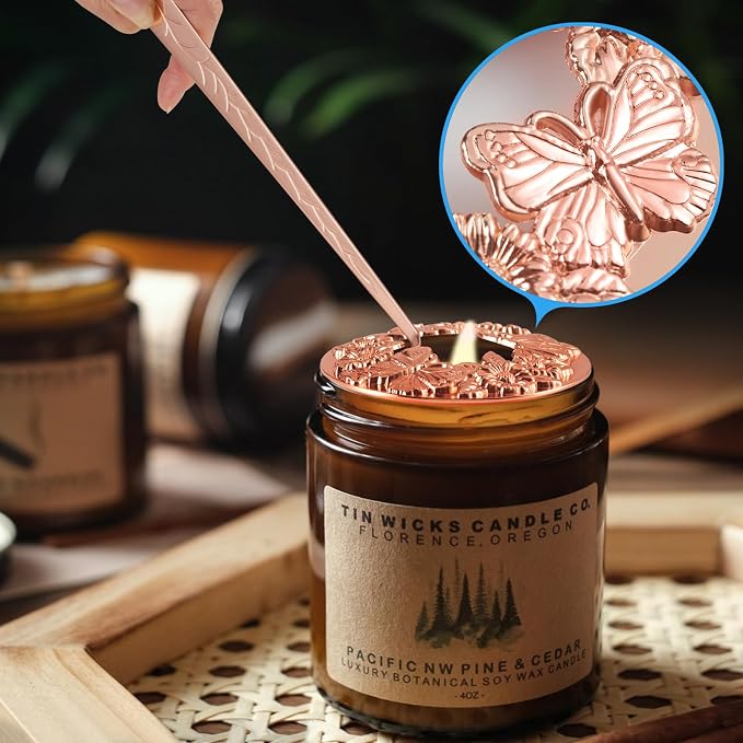 5 Pieces Candle Care Kit with Gift Box, Including Wick Trimmer、Candle Snuffer、2 Candle Toppers and Wick Dipper, Antique Brass Accessories Set for Candle Maintenance & Decoration (Rose Gold)
