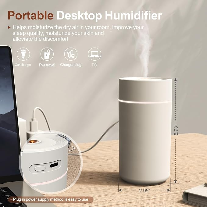 Car Star Projection Humidifier with 360ml Tank, Portable USB Powered Cool Mist Diffuser, Humidifier with Adjustable Starry Sky Lights for Car Ceiling, Bedroom, Desk, Office