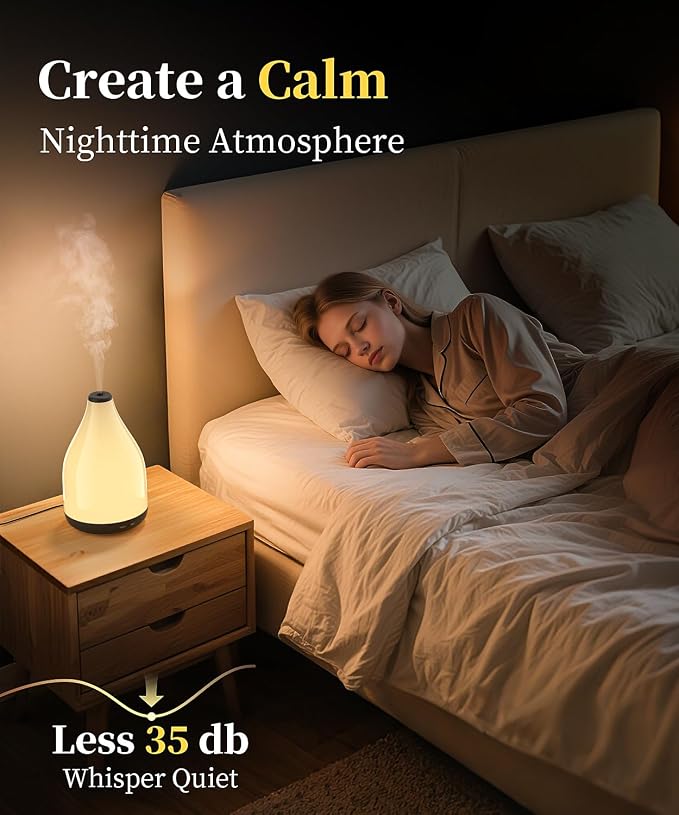 Modern Oil Diffuser for Essential Oils, Large Capacity 300ml Aroma Diffusers for Home Office Living Room, Ultrasonic Cool Mist 12H Fragrance, Meditation, Yoga, 1-3-6 Hours Timer Off, Black
