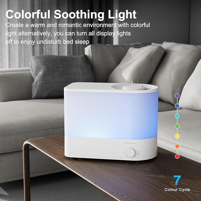 MEGAWISE 6L Ultrasonic Cool Mist Humidifier for Bedroom, Quiet Operation Under 28dB, 28W Energy-Saving Design, Auto Shut-Off for Baby Room, Large Room and Indoor Plants