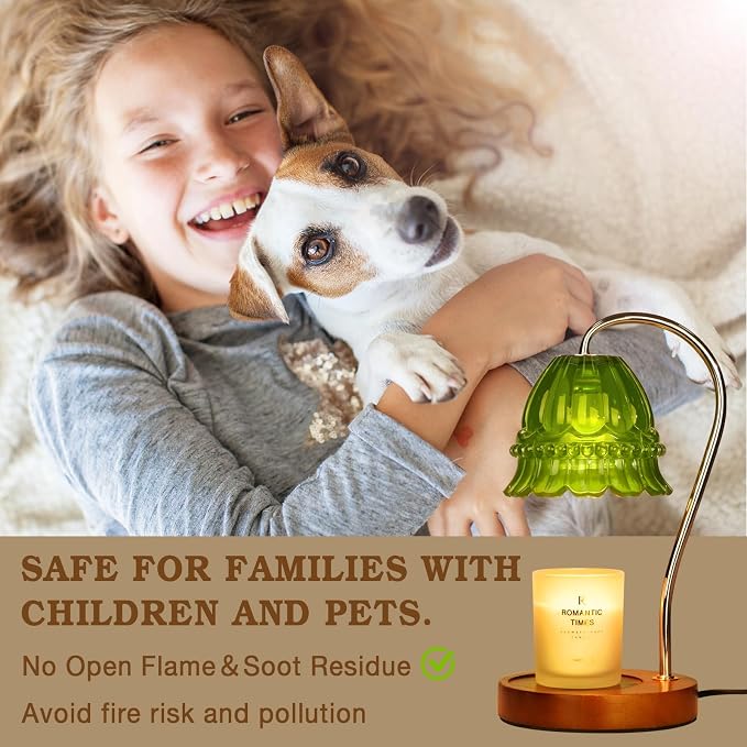 Funistree Flower Candle Warmer Lamp with Timer, Dimmable Candle Lamp Warmer, Christmas Birthday Gifts for Women Mom Her, Housewarming Home Decor, Lotus Wax Warmer for Yankee - Green Flower 10 Inch