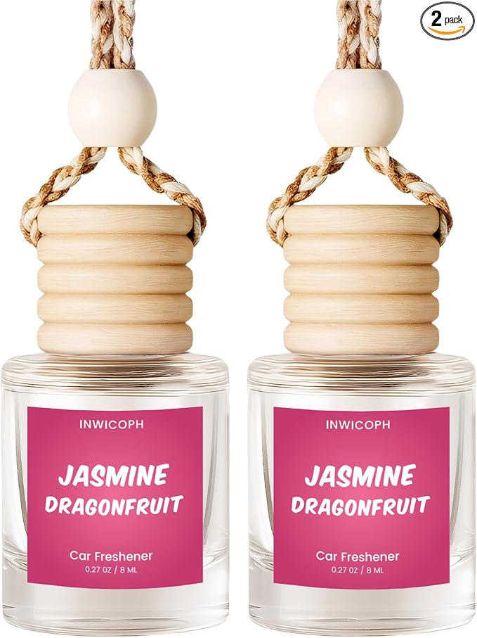 Premium Car Air Freshener Diffuser Set (2 Pack) - Jasmine Dragonfruit Fragrance Oil, 45+ Day Long-Lasting Hanging Auto Freshener