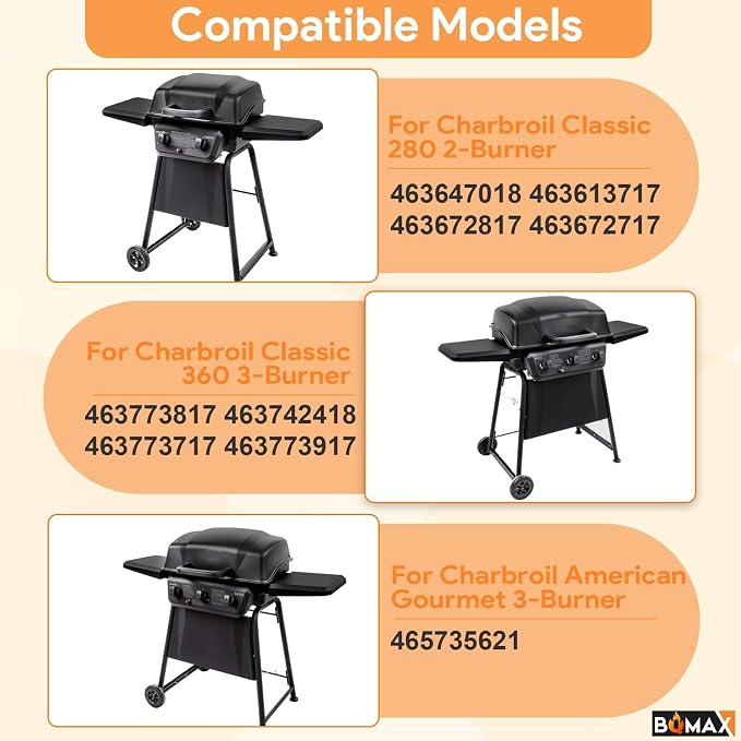 BQMAX Replacement Parts for Charbroil Classic 360 3-Burner 463672717, 463672817, 463773717, G320-0200-W1A, G215-0203-W1, Burner and Heat Plates Shield Tent Kit for Charbroil Accessories