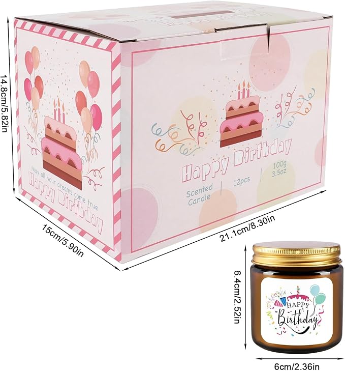 12-Pack Birthday Scented Candles, 3.05 oz Each, Natural Soy Wax, Long-Lasting Romantic Fragrance, Funny Happy Birthday Gift Set, Unique Gifts for Women Men, Gift-Ready