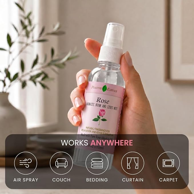 Rose Linen and Room Spray, Natural Pillow Spray Made with Pure Rose Essential Oils, Relaxing Home Fragrance