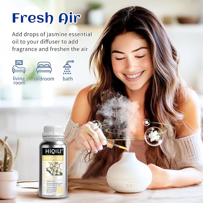 HIQILI 16 Fl Oz Jasmine Essential Oil for Diffuser, Hair, Skin, Perfume Making - 500ML