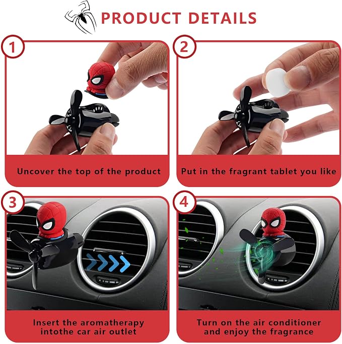 2pcs Car Air Fresheners Cartoon Cute Bear Pilot Automotive Air Outlet Propeller Car Diffuser Creative Car Perfume Decoration for Car Vent Clips with 8 Fragrant Tablets for Women Men (Bear + Hero)