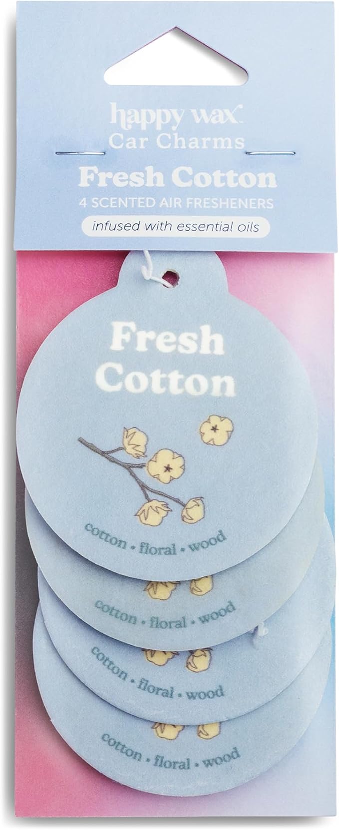 Happy Wax Fresh Cotton Car Charms 4-Pack - Scent Notes: Cotton, Floral and Wood