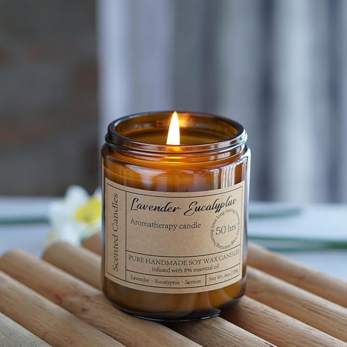 Lavender Eucalyptus Candles for Home Scented - 8oz Aromatherapy Candles for Relaxation Anxiety Stress Relief Non Toxic, Calming Candles Gifts for Women Soothing Relaxing Bath Yoga Meditation