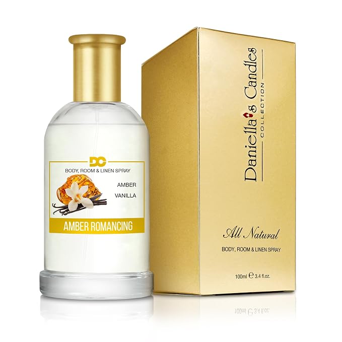 Daniella's Candles Amber Romancing Body Room and Linen Spray, Natural Body Mist & Room Spray, Long lasting Fragrance, 100ml/3.4oz