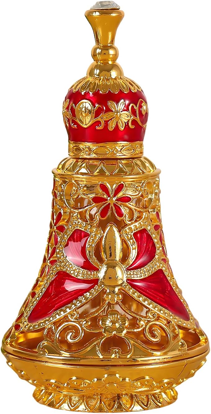 Arabic Patterns Scent Bottle, Middle Eastern Alloys Stylish Perfume Bottle, Small Sized Portable Container for Home Travel Carrying