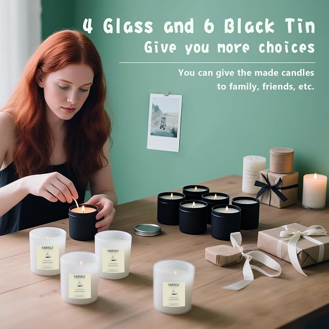 FAIRYELF Premium Candle Making Kit with Wax Melter, DIY Starter Scented Candles Making Kit for Adults Include Glass Jar & Tins, Scents & Color Dyes & More - Perfect as Home Decorations
