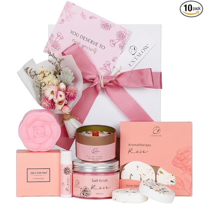 EXTALOW Spa Gifts for Women Bath and Body Gift Baskets Mothers Day Gift Rose Home Spa Set Self Care Gifts for Mom Sister Her Wife Birthday Gifts for Women Spa Kit Care Package Thank You Gift