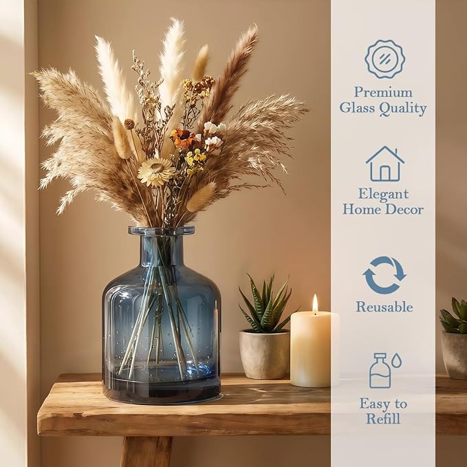 150ml/5oz Blue Empty Glass Diffuser Bottle Aromatherapy Jar Container Fragrance Accessories Use for DIY Replacement Diffuser Sticks Sets Essential Oils Crafts Decor