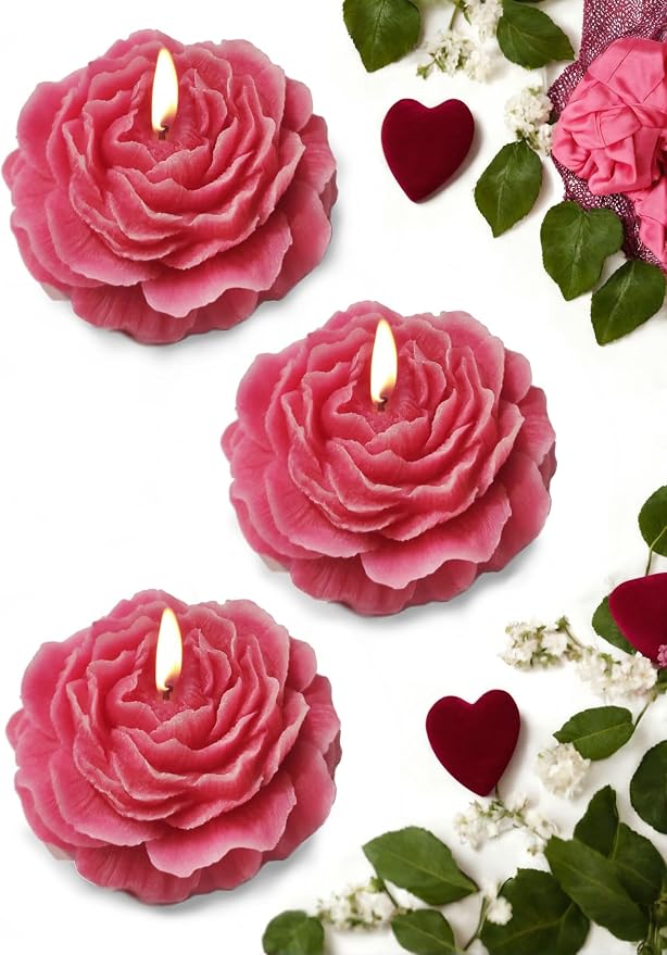 Peony Flower Shaped Candle with Scent, Soy Wax Blend Aromatherapy Candle, Gift Candle, Gifts for Women, Candles for spa, Stress Relief, Meditation, Wedding, Home Decor, Relaxing Atmosphere, (Pink)