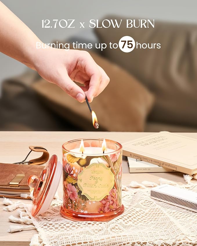 M&SENSE Peony Blush Scented Candle 12.7oz Elegant Summer 2 Wick | Natural Soy Wax, Non-Toxic, Summer Floral Scent, Elegant Gift for Women, 75 Hours Burning