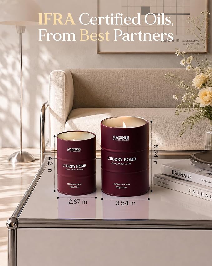 M&SENSE Cherry Bomb Scented Candles, Large Sweet Candle for Home Scented, Natural Soy Wax Candle, Candles Gifts for Women, 21.2 oz 120 Hours Burn