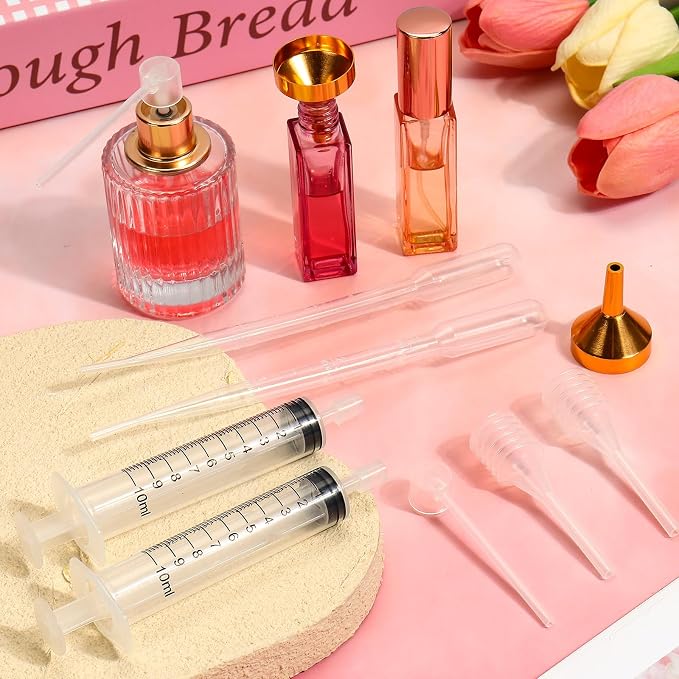 10pcs Perfume Refill Tool Kit,Plastic Perfume Dispenser Transfer Tools,Travel Refill Tool Set for Liquid Cologne Fragrance Sample Essential Oils (Golden, 10ml/10pcs)