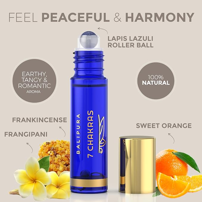 BALIPURA - 7 Chakra Natural Aura Roll On - Essential Oils Blends - Handmade in Bali, 0,34fl.oz