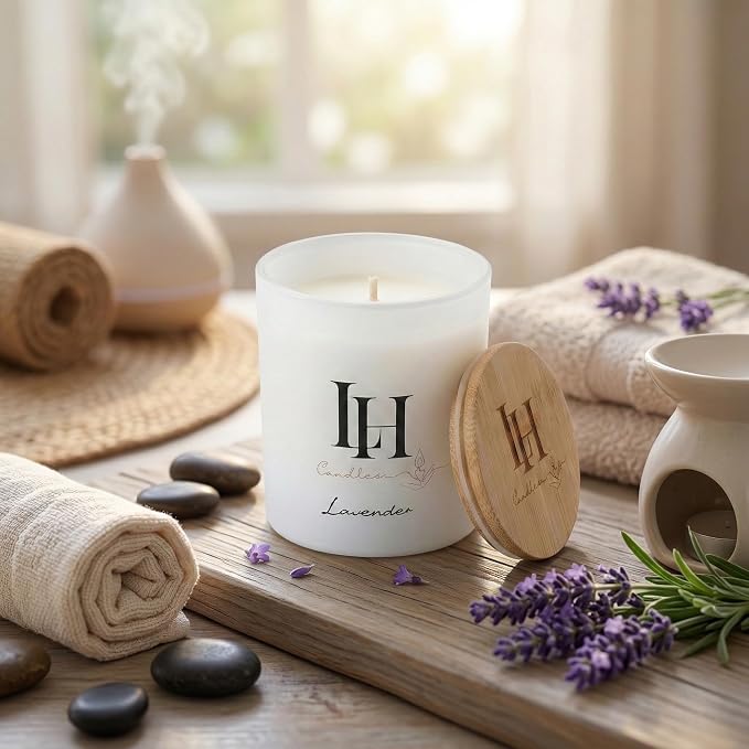 LH Lavender Candles for Home Scented - 10.6oz Aromatherapy Candles for Sleep and Stress Relief - Natural Soy Wax Non-Toxic Organic Candle - Lavender Vanilla Highly Scented Spa Candles Gift for Women