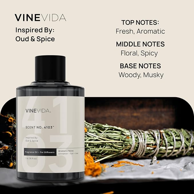 VINEVIDA [16 Oz] Inspired by: Oud & Spice; Diffuser Oil Refill | Premium Scent Diffuser Oil for Home | Non-Toxic Fragrance