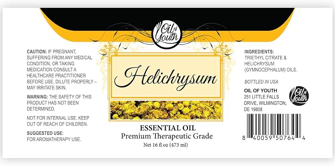 Oil of Youth Helichrysum Essential Oil - Pure Therapeutic Grade for Aromatherapy, Diffuser, Stress Ease, and Skin Therapy (16oz Bulk)