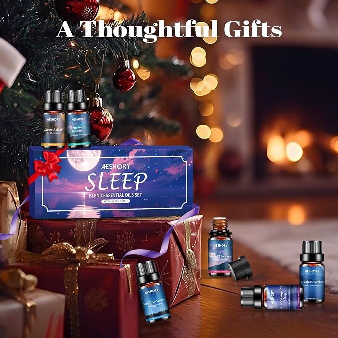 Sleep Essential Oils Set, Natural Essential Oil for Diffusers for Home,6 x 10ml Fragrance Oil Scented Oils, Deep Sleep, Stress Relief, Sweet Dreams, Fresh Breathe,Relaxation Gift for Women and Men