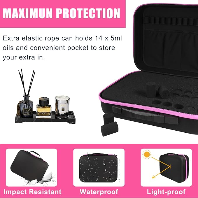 70 Bottle EVA Essential Oil Storage Carrying Case | Portable Essential Oils Holder Organizer Travel Bag Holds 5ml 10ml 15ml for Young Living & Doterra Bottles & Roller Bottles