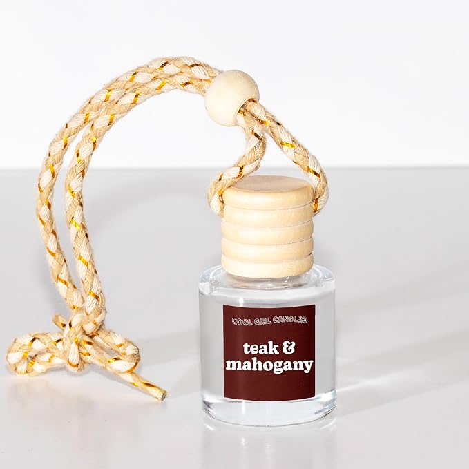COOLGIRLCANDLES Teakwood + Mahogany Car Hanging Fragrance Oil Air Freshener for Essential Oils, Aromatherapy Automobile Diffuser, Long Lasting Bottle