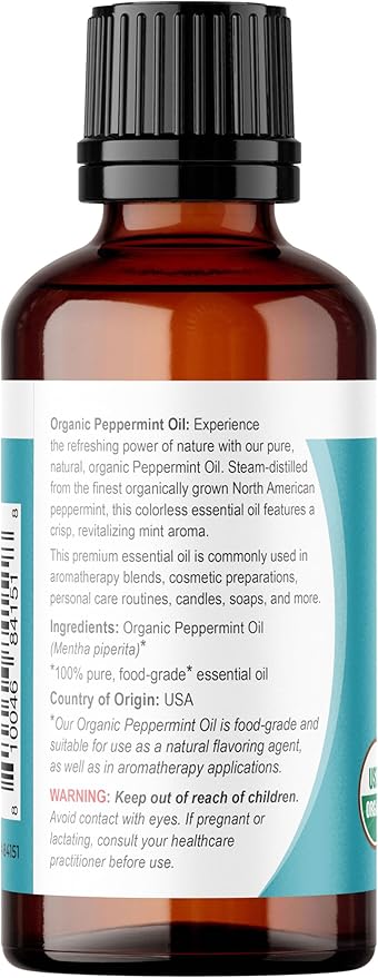 Viva Doria Peppermint Essential Oil, USDA Certified, Organic Peppermint Oil, 100% Pure, Natural Essential Oil, Undiluted, for Aromatherapy | Food Grade, 30 mL (1 Fluid Ounce)