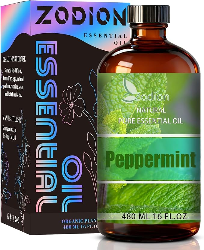 Peppermint Essential Oil - Peppermint Fragrance Oil for Diffuser, Massage, Humidifier, DIY Candle, Soap Making, Home, Bath, Yoga - 16 fl oz (480ml) - ZODION Essential Oils