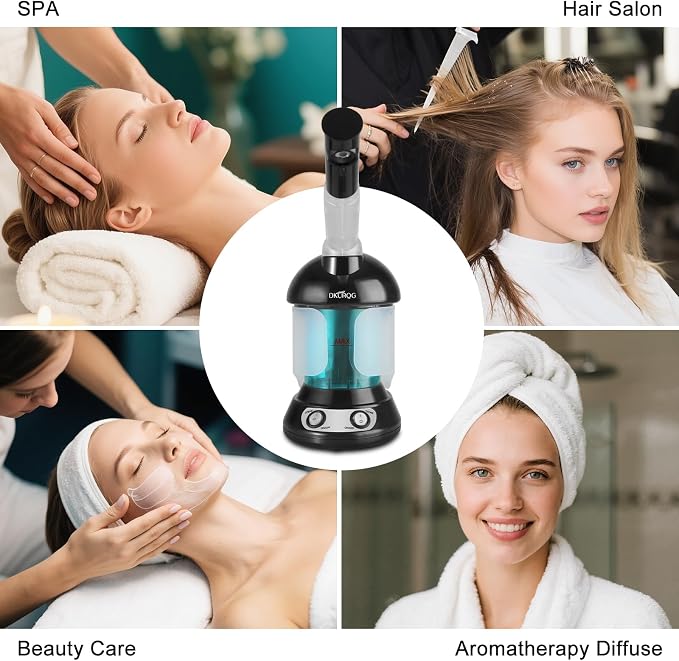 Facial Steamer, Nano Ionic Face Steamer for Facial Deep Cleaning Portable Ozone Steamer with Extendable 360° Rotating Arm, Humidifier for Home Salon Spa or Personal Care (Black)