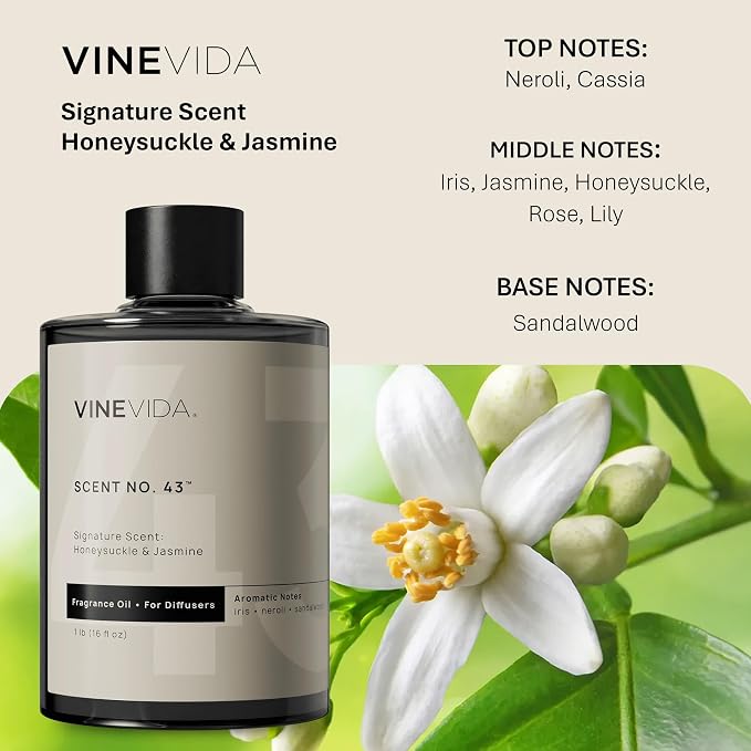 VINEVIDA [16 Fl Oz] Honeysuckle & Jasmine Fragrance Oil for Cold Air Diffusers, Essential Oils for Diffuser Oil Refill & Air Freshener Room Spray