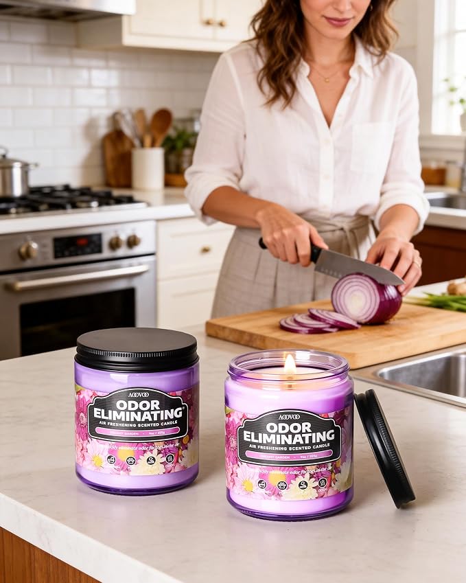 AOOVOO Dreamy Garden 2 Pack Odor Eliminating Highly Fragranced Candle - Eliminates 95% of Pet, Smoke, Food and Other Smells Quickly, Non Toxic Air Freshing Soy Candle, 18 oz Up to 100 Hours Burn time