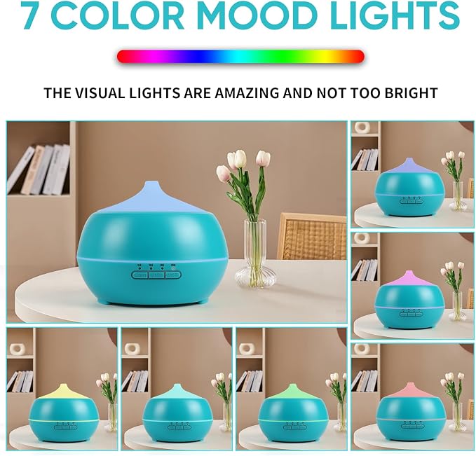 HAPPTWS 500ML Essential Oil Diffuser - BPA Free Ultrasonic Aromatherapy Diffuser, with 7-Color Lights Waterless Auto Shut Off for Home、Room、pet Room - Blue