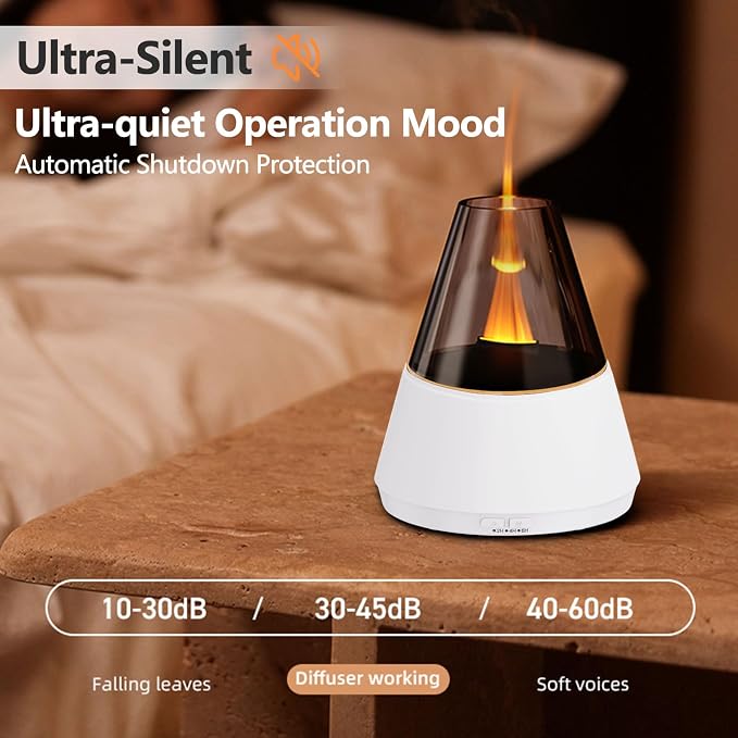 Flame Essential Oil Diffuser, Upgrade 7 Colour Lights Aromatherapy Diffuser, Oil Diffuser, Air Humidifier, Aroma Diffusers for Home, Bedroom, Office, Yoga, Timer & Waterless Auto Off (White)
